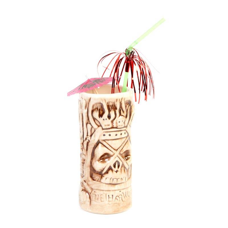 Biradlı GRV-20203 Seramik Tiki Mug Kokteyl Bardağı, 380 cc, 8x17 cm, Beyaz - 1