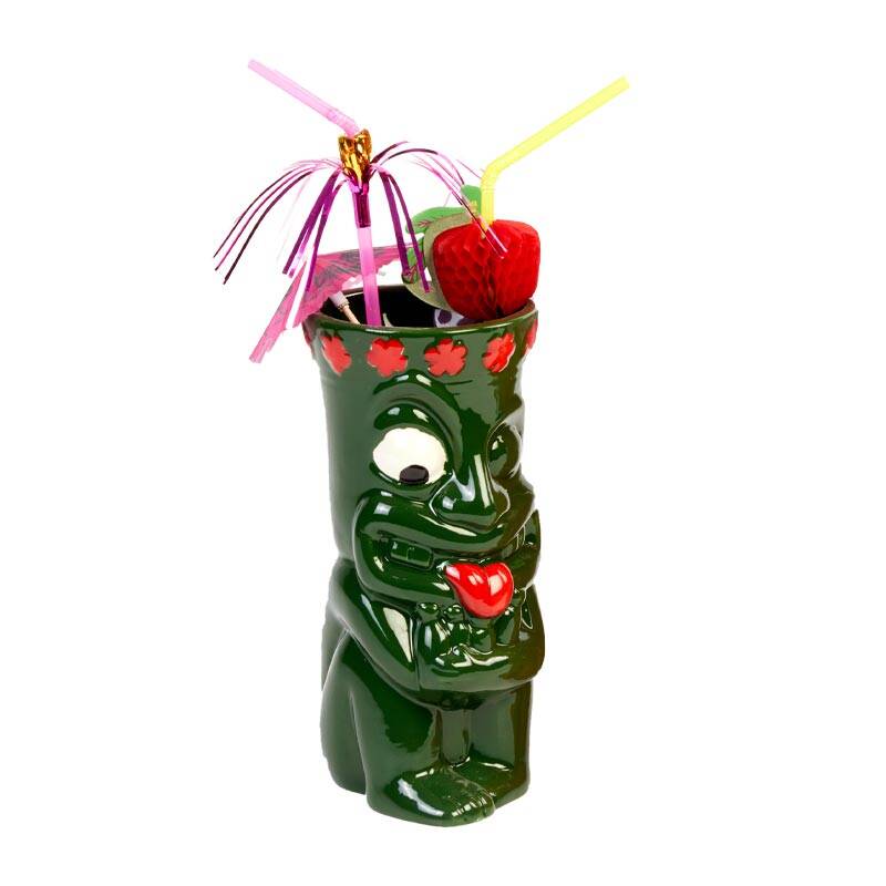 Biradlı GRV-20204 Seramik Tiki Mug Kokteyl Bardağı, 460 cc, 7.5x18 cm, Yeşil - 1