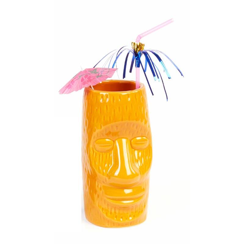 Biradlı GRV-20208 Seramik Tiki Mug Kokteyl Bardağı, 600 cc, 8x17 cm, Sarı - 1