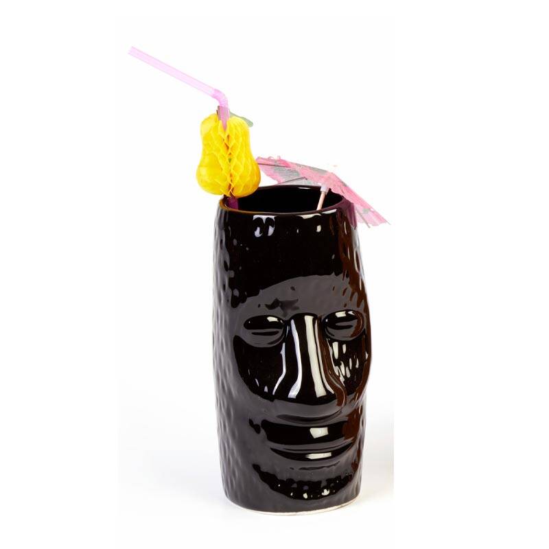 Biradlı GRV-20208 Seramik Tiki Mug Kokteyl Bardağı, 600 cc, 8x17 cm, Siyah - 1