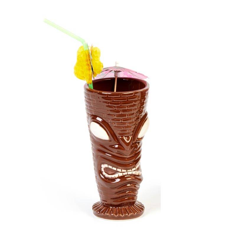 Biradlı GRV-20209 Seramik Tiki Mug Kokteyl Bardağı, 350 cc, 8x17 cm, Kahverengi - 1