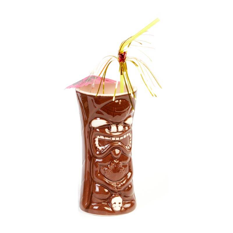 Biradlı GRV-20212 Seramik Tiki Mug Kokteyl Bardağı, 440 cc, 8x17 cm, Kahverengi - 1