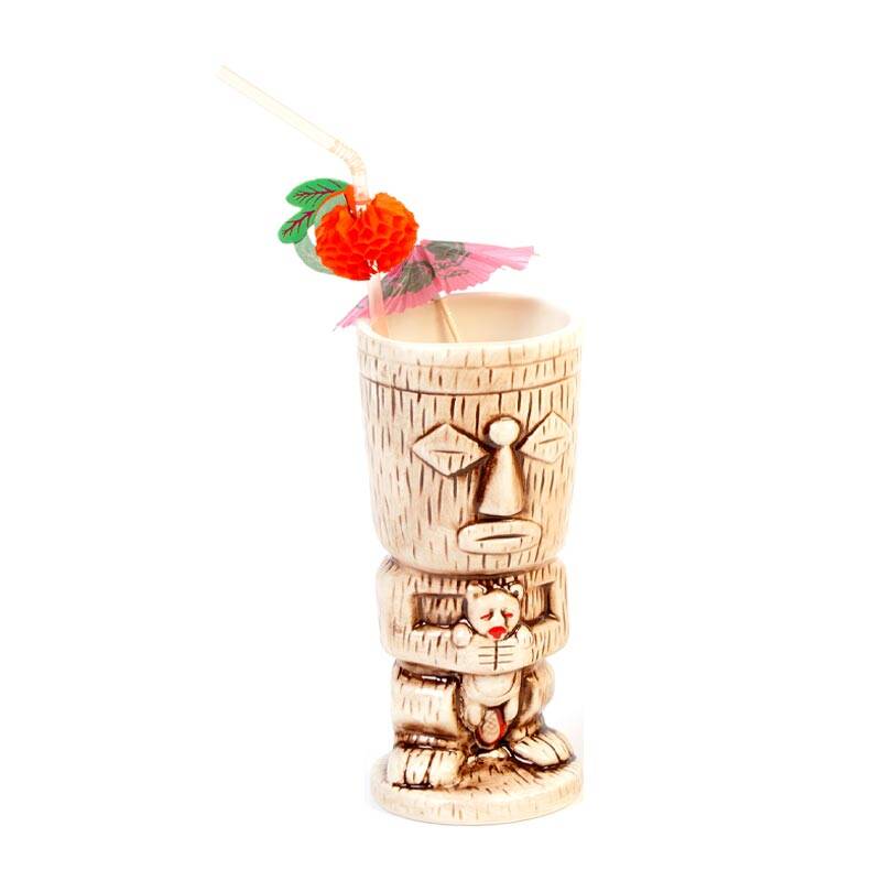 Biradlı GRV-20216 Seramik Tiki Mug Kokteyl Bardağı, 310 cc, 8x18 cm, Kahverengi - 1