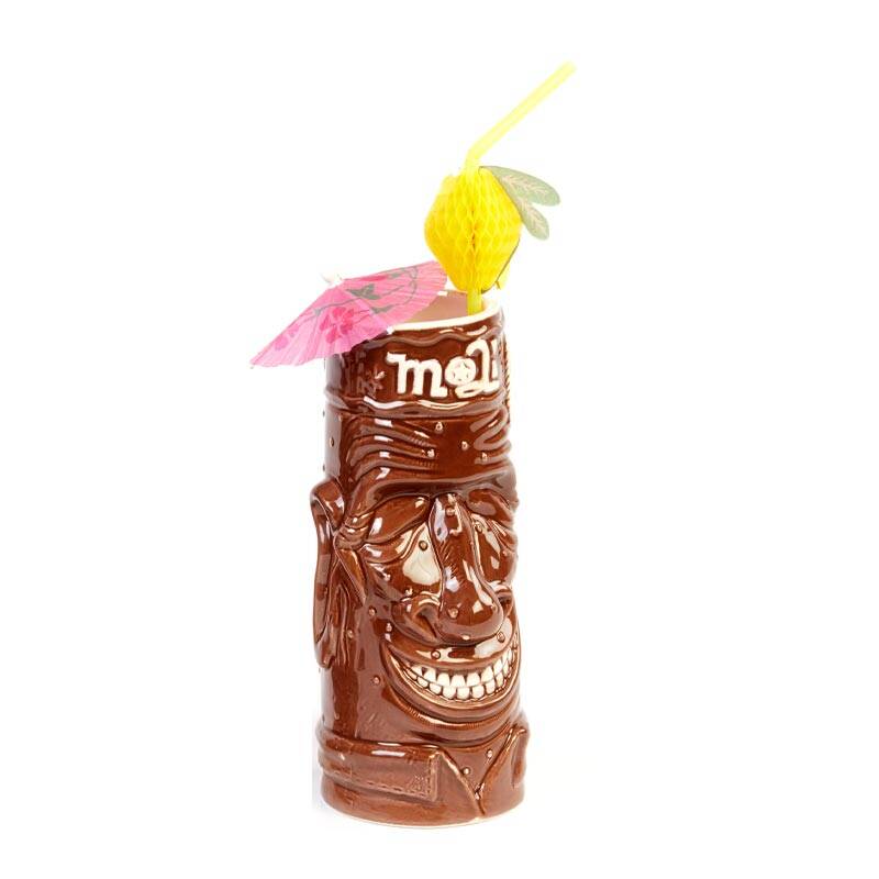 Biradlı GRV-20218 Seramik Tiki Mug Kokteyl Bardağı, 430 cc, 8x18 cm, Kahverengi - 1