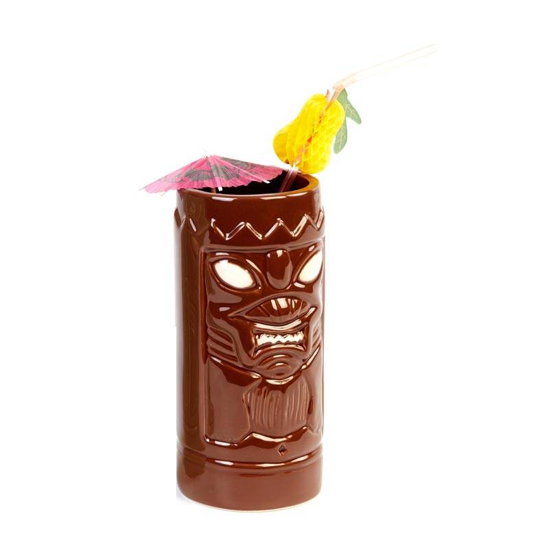 Biradlı GRV-20220 Seramik Tiki Mug Kokteyl Bardağı, 650 cc, 8x18 cm, Kahverengi - 1