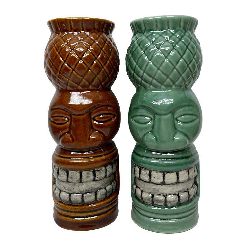 Biradlı GRV-20230 Seramik Tiki Kokteyl Bardağı, 7x21 cm, 550 cc, Kahverengi - 1