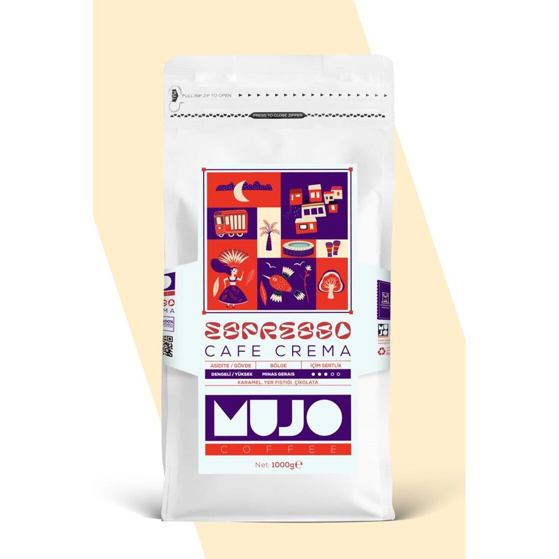 Mujo Coffee Espresso Cafe Crema 1000 gr. Taze Kavrulmuş Çekirdek Kahve - 1