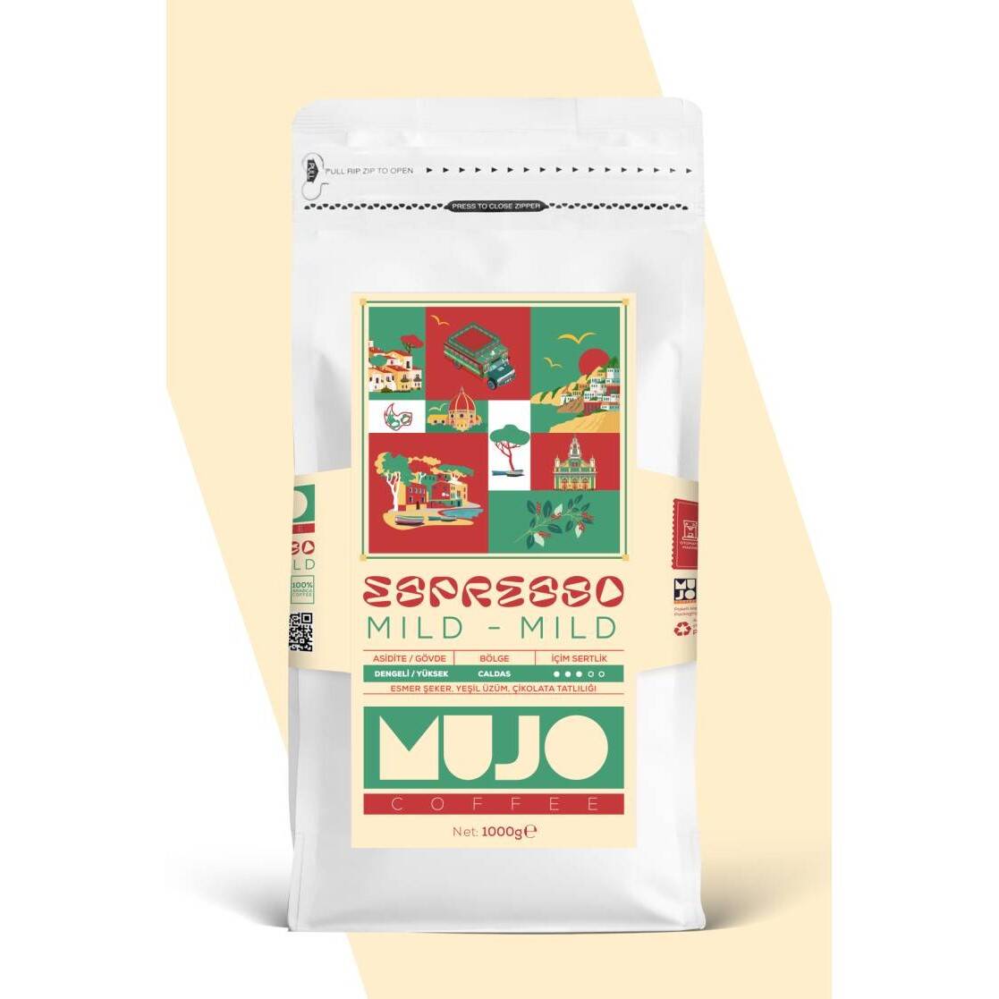 Mujo Coffee Espresso Mild 1000 gr. Taze Kavrulmuş Çekirdek Kahve - 1