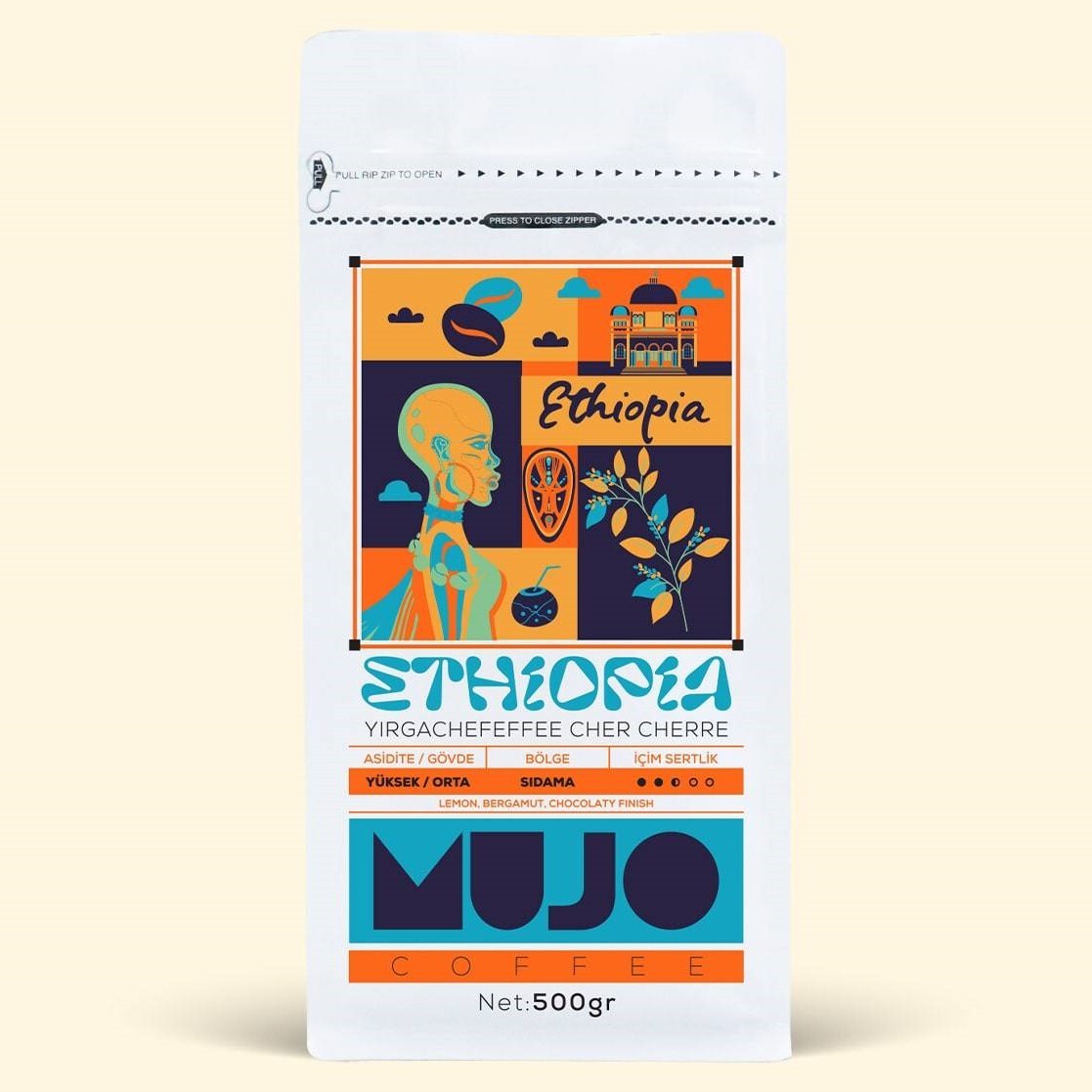 Mujo Coffee Ethiopia Yirgachefeffe Cher Cherre 1000 gr. Taze Kavrulmuş Çekirdek Kahve - 1