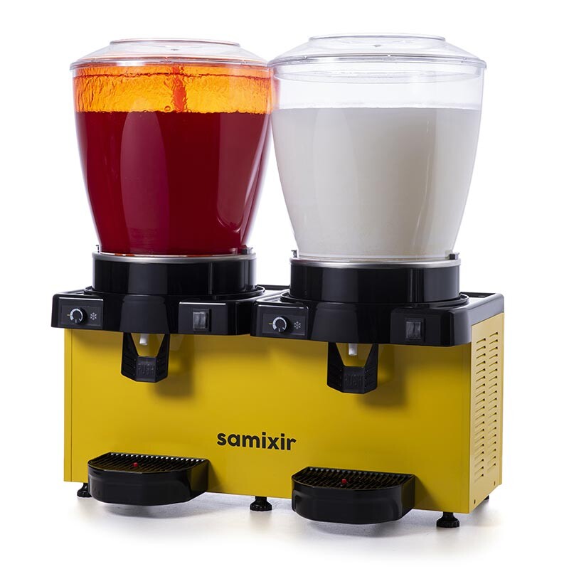 Samixir SM44 Panaromik Analog Twin Soğuk İçecek Dispenseri, 22+22 Lt, Karıştırıcılı, Sarı - 1